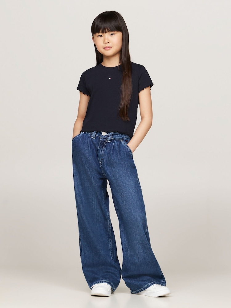 Tommy Hilfiger Blue Essential Rib Short Sleeve Top - Image 2 of 5