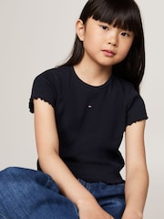 Tommy Hilfiger Blue Essential Rib Short Sleeve Top - Image 3 of 5