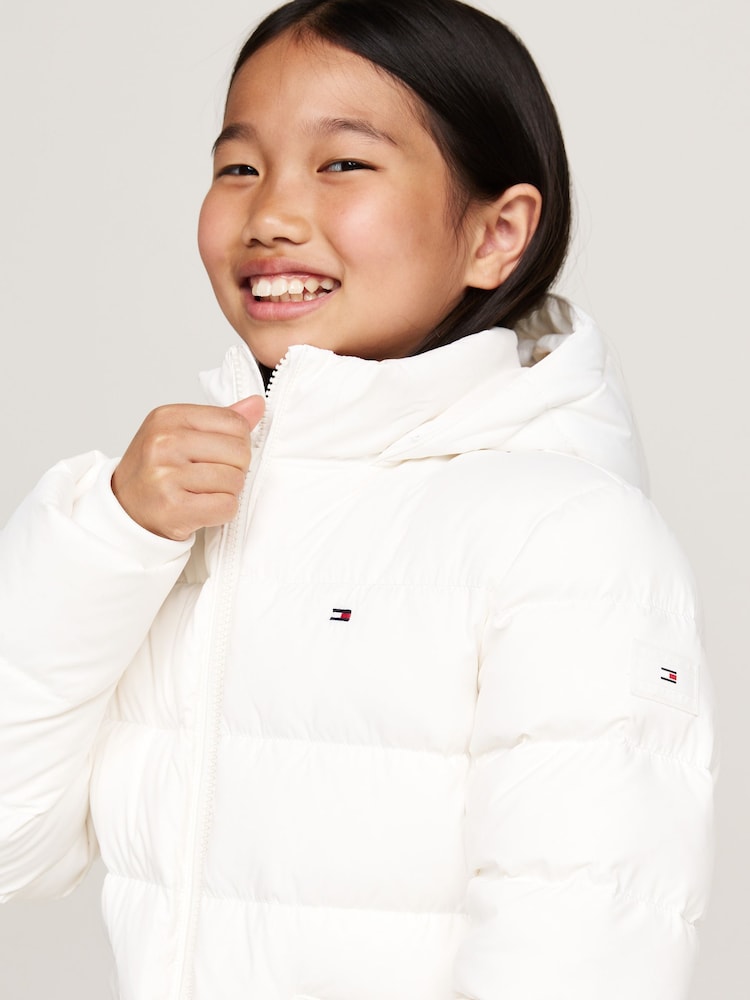 Tommy Hilfiger White Essential Down Faux Fur Hood Jacket - Image 3 of 5