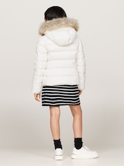 Alb - Tommy Hilfiger Fete Esențiale Down Faux Fur Hood Jachetă - Image 4 of 5