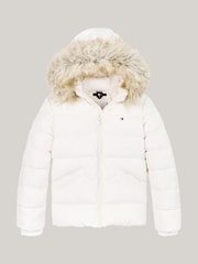 Alb - Tommy Hilfiger Fete Esențiale Down Faux Fur Hood Jachetă - Image 5 of 5