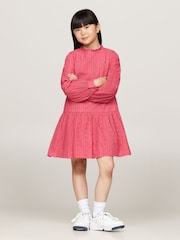 Tommy Hilfiger Pink Embroidered Long Sleeved 100% Cotton Dress - Image 1 of 4