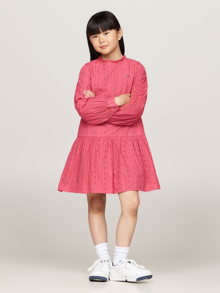 Tommy Hilfiger Pink Embroidered Long Sleeved 100% Cotton Dress - Image 1 of 4