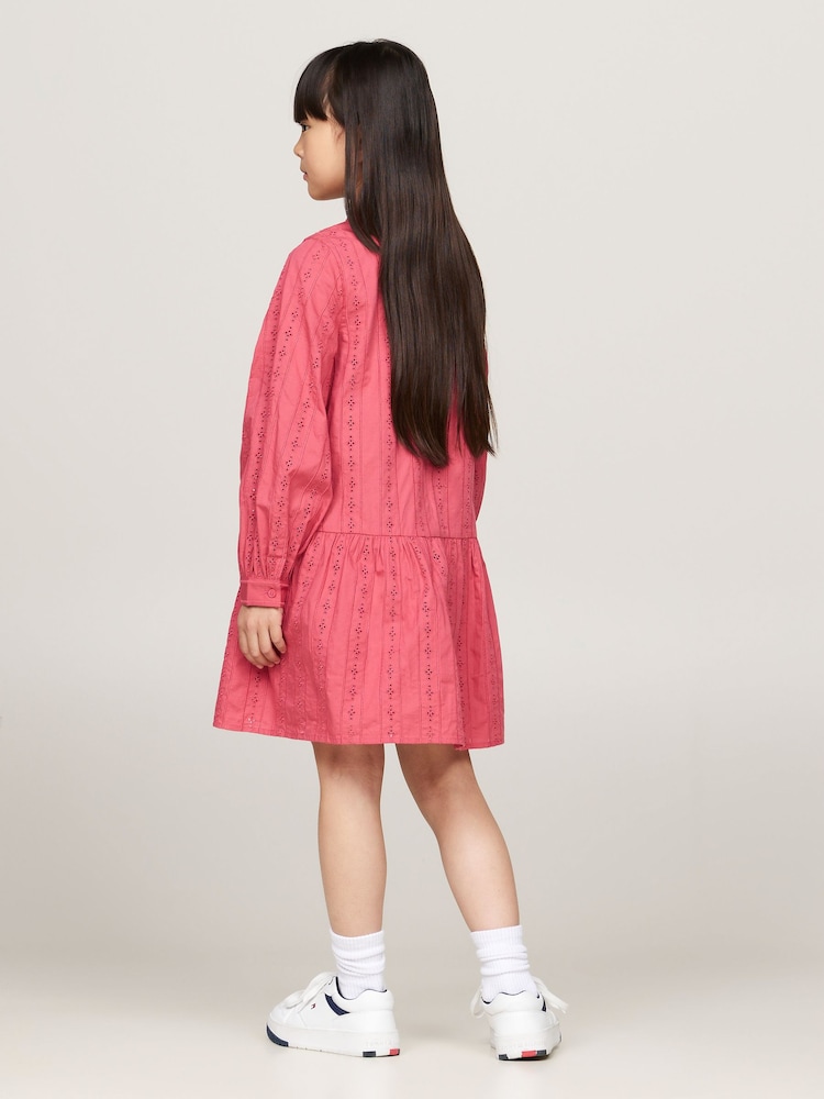 Tommy Hilfiger Pink Embroidered Long Sleeved 100% Cotton Dress - Image 2 of 4