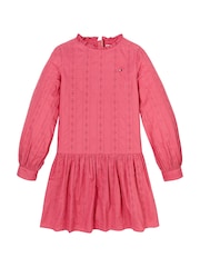 Tommy Hilfiger Pink Embroidered Long Sleeved 100% Cotton Dress - Image 4 of 4