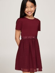 Tommy Hilfiger Burgundy Red Punto Tulle Long Sleeved Dress - Image 1 of 4