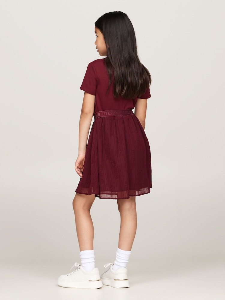 Tommy Hilfiger Burgundy Red Punto Tulle Long Sleeved Dress - Image 3 of 4