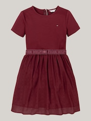Tommy Hilfiger Burgundy Red Punto Tulle Long Sleeved Dress - Image 4 of 4