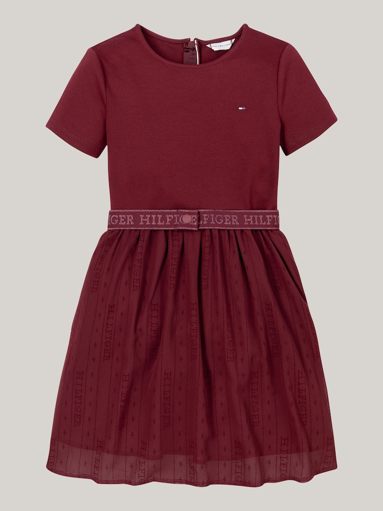 Tommy Hilfiger Burgundy Red Punto Tulle Long Sleeved Dress - Image 4 of 4