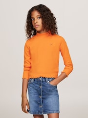 Tommy Hilfiger Orange Mock Neck Rib Long Sleeved Top - Image 1 of 5