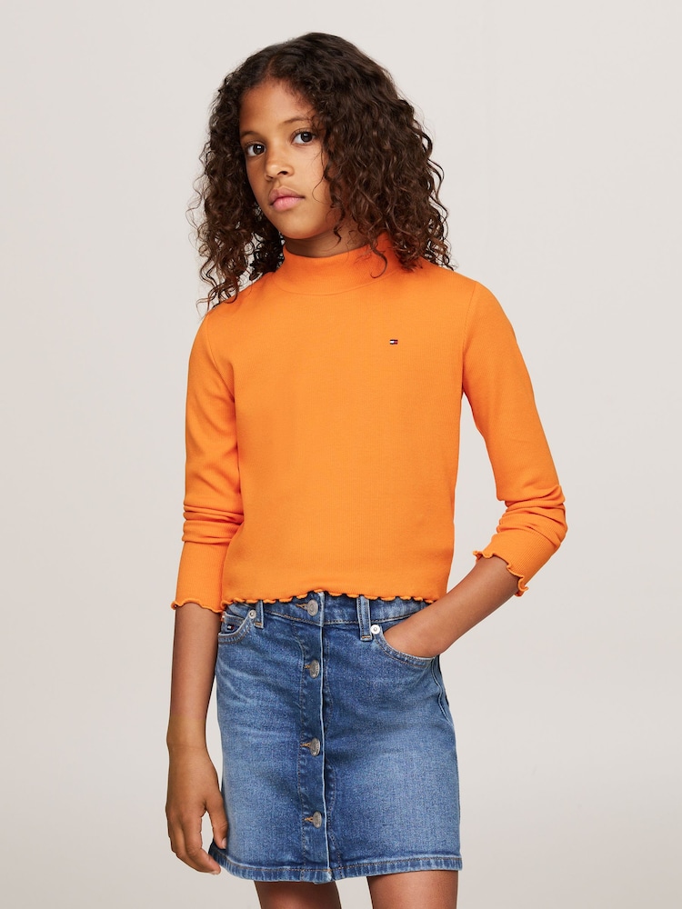 Tommy Hilfiger Orange Mock Neck Rib Long Sleeved Top - Image 1 of 5