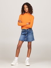 Tommy Hilfiger Orange Mock Neck Rib Long Sleeved Top - Image 2 of 5