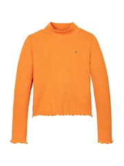 Tommy Hilfiger Orange Mock Neck Rib Long Sleeved Top - Image 5 of 5