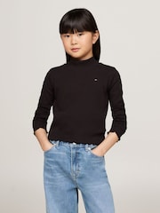 Tommy Hilfiger Black Mock Neck Rib Long Sleeved Top - Image 1 of 5