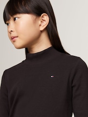 Tommy Hilfiger Black Mock Neck Rib Long Sleeved Top - Image 4 of 5