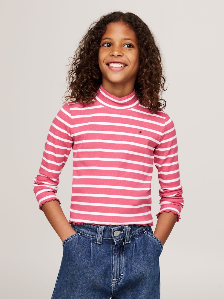 Tommy Hilfiger Pink Mock Neck Rib Long Sleeved Top - Image 1 of 5