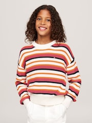 Tommy Hilfiger White Essential Stripe 100% Cotton Sweater - Image 1 of 5