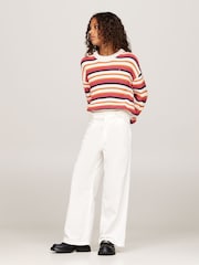 Tommy Hilfiger White Essential Stripe 100% Cotton Sweater - Image 2 of 5