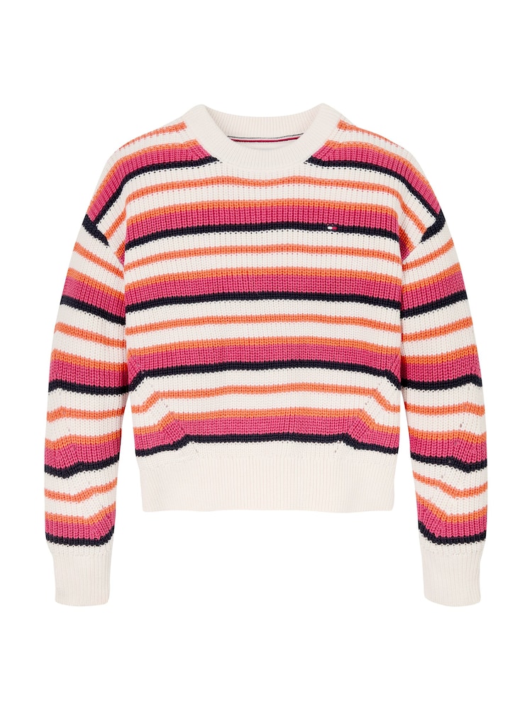 Tommy Hilfiger White Essential Stripe 100% Cotton Sweater - Image 5 of 5