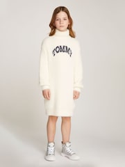 Tommy Hilfiger Cream Turtleneck Fluffy Long Sleeved Dress - Image 1 of 5