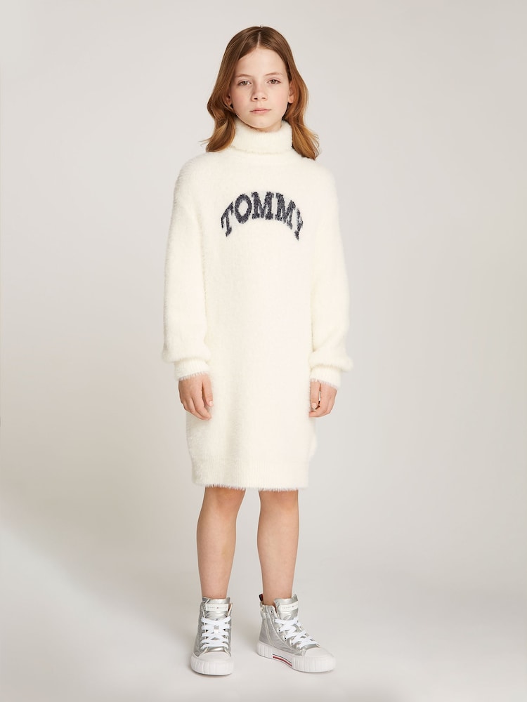Tommy Hilfiger Cream Turtleneck Fluffy Long Sleeved Dress - Image 1 of 5