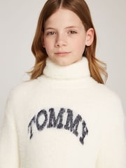 Tommy Hilfiger Cream Turtleneck Fluffy Long Sleeved Dress - Image 2 of 5