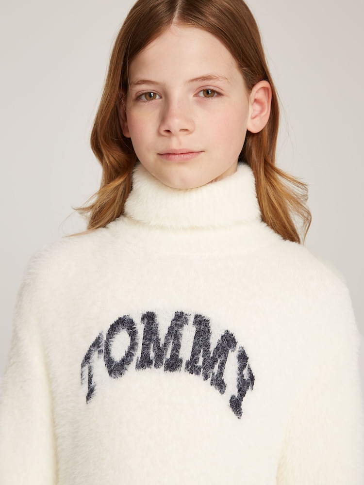 Tommy Hilfiger Cream Turtleneck Fluffy Long Sleeved Dress - Image 2 of 5