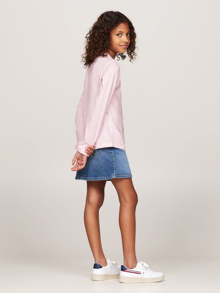 Tommy Hilfiger Pink 100% Cotton Signature Essential Long Sleeved T-Shirts 2 Pack - Image 2 of 5 Tommy Hilfiger Pink 100% Cotton Signature Essential Long Sleeved T-Shirts 2 Pack - Image 2 of 5