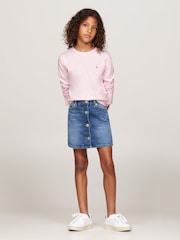 Tommy Hilfiger Pink 100% Cotton Signature Essential Long Sleeved T-Shirts 2 Pack - Image 3 of 5