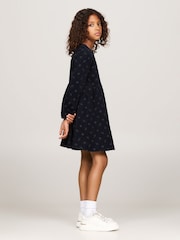 Tommy Hilfiger Blue 100% Cotton Embroidered Corduroy Long Sleeve Dress - Image 2 of 4