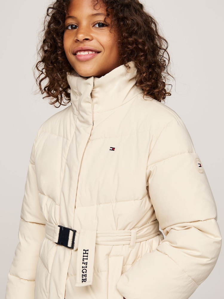 Tommy Hilfiger White Teddy Collar Mid Length Puffer Jacket - Image 4 of 5