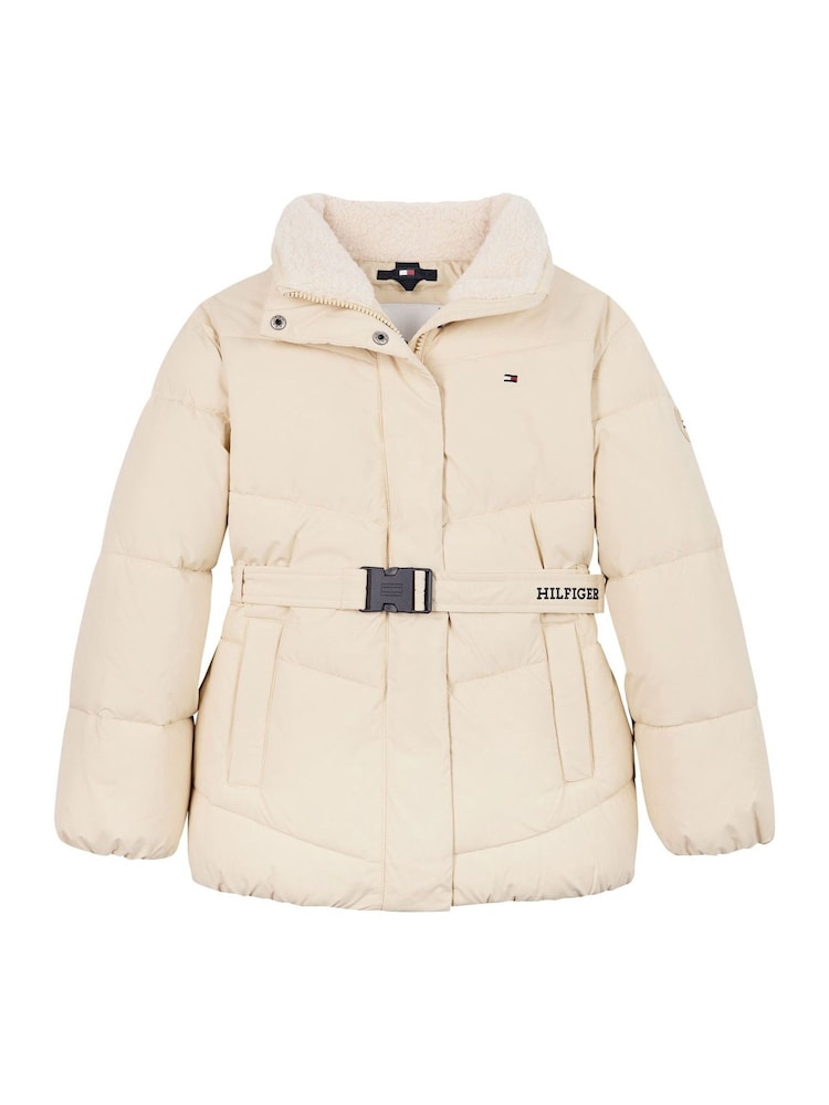 Tommy Hilfiger White Teddy Collar Mid Length Puffer Jacket - Image 5 of 5 Tommy Hilfiger White Teddy Collar Mid Length Puffer Jacket - Image 5 of 5