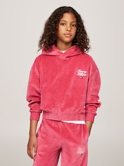 Tommy Hilfiger Pink Script Velour Hoodie - Image 1 of 5