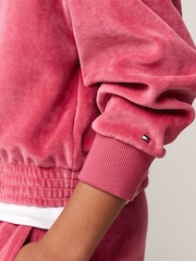 Tommy Hilfiger Pink Script Velour Hoodie - Image 3 of 5