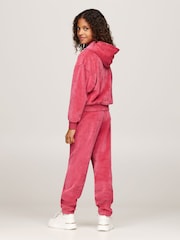 Tommy Hilfiger Pink Script Velour Hoodie - Image 4 of 5