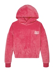 Tommy Hilfiger Pink Script Velour Hoodie - Image 5 of 5