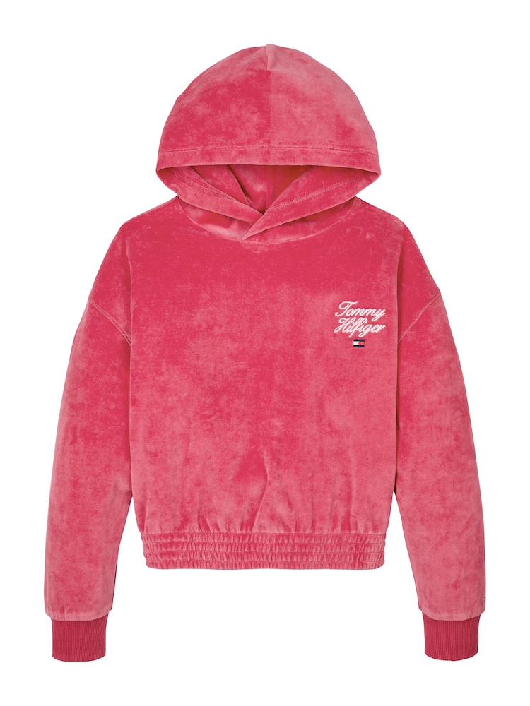 Tommy Hilfiger Pink Script Velour Hoodie - Image 5 of 5