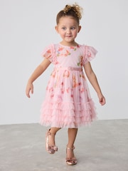 Baker by Ted Baker Pink Ruffle Hem Floral Print Mesh Dress - Image 1 of 16