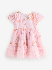 Baker by Ted Baker Pink Ruffle Hem Floral Print Mesh Dress - Image 10 of 16