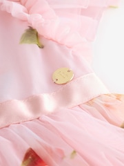 Baker by Ted Baker Pink Ruffle Hem Floral Print Mesh Dress - Image 13 of 16