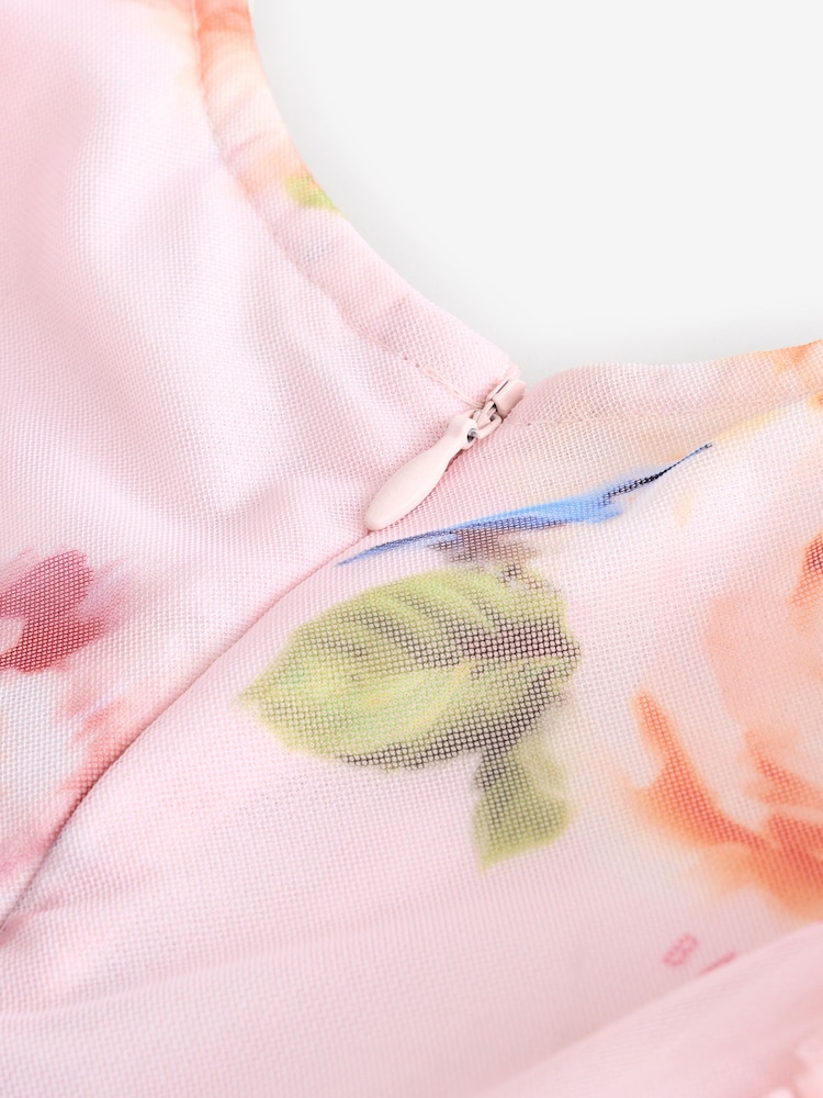 Baker by Ted Baker Pink Ruffle Hem Floral Print Mesh Dress - Image 14 of 16