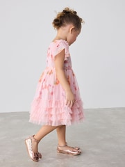 Baker by Ted Baker Pink Ruffle Hem Floral Print Mesh Dress - Image 4 of 16