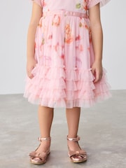 Baker by Ted Baker Pink Ruffle Hem Floral Print Mesh Dress - Image 5 of 16