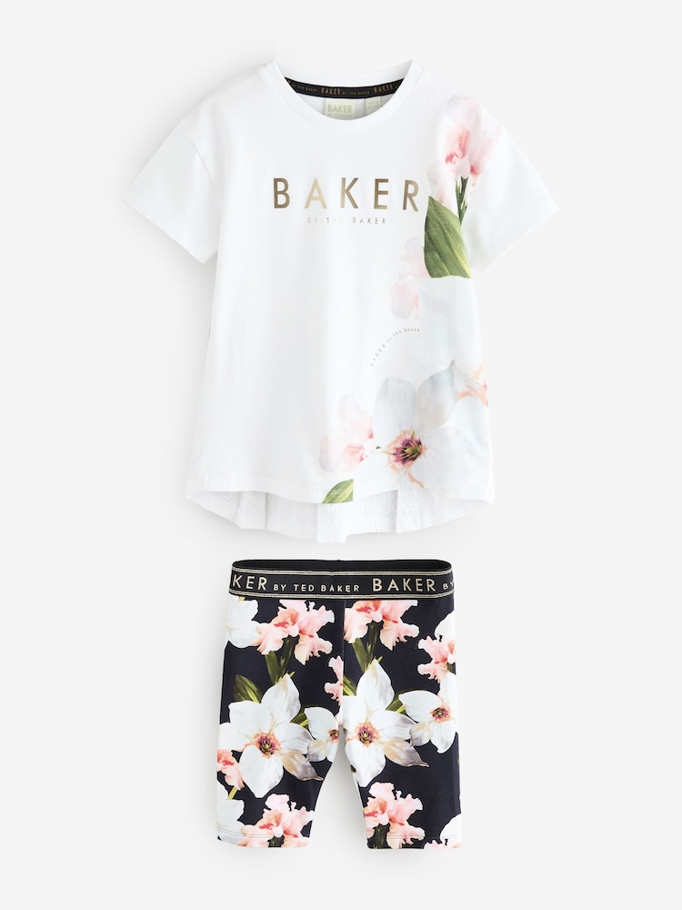Baker by Ted Baker 2 Piece Broderie Panel T-Shirt & Floral Print Cycling Shorts Set - Bild 1 von 5 Baker by Ted Baker 2 Piece Broderie Panel T-Shirt & Floral Print Cycling Shorts Set - Bild 1 von 5