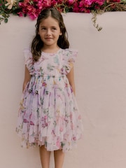 Baker by Ted Baker White Printed Mesh Tiered Foil Butterfly Embroidered Dress - Image 1 of 10