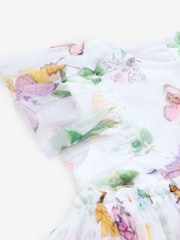 Baker by Ted Baker White Printed Mesh Tiered Foil Butterfly Embroidered Dress - Image 10 of 10