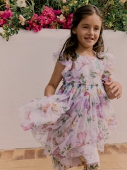 Baker by Ted Baker White Printed Mesh Tiered Foil Butterfly Embroidered Dress - Image 2 of 10