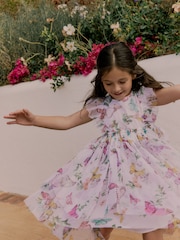 Baker by Ted Baker White Printed Mesh Tiered Foil Butterfly Embroidered Dress - Image 3 of 10