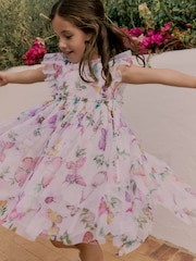 Baker by Ted Baker White Printed Mesh Tiered Foil Butterfly Embroidered Dress - Image 4 of 10