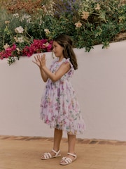 Baker by Ted Baker White Printed Mesh Tiered Foil Butterfly Embroidered Dress - Image 5 of 10